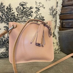 Valentina Light Pink Leather Small Crossbody Bag With Tassel  Made in Italy